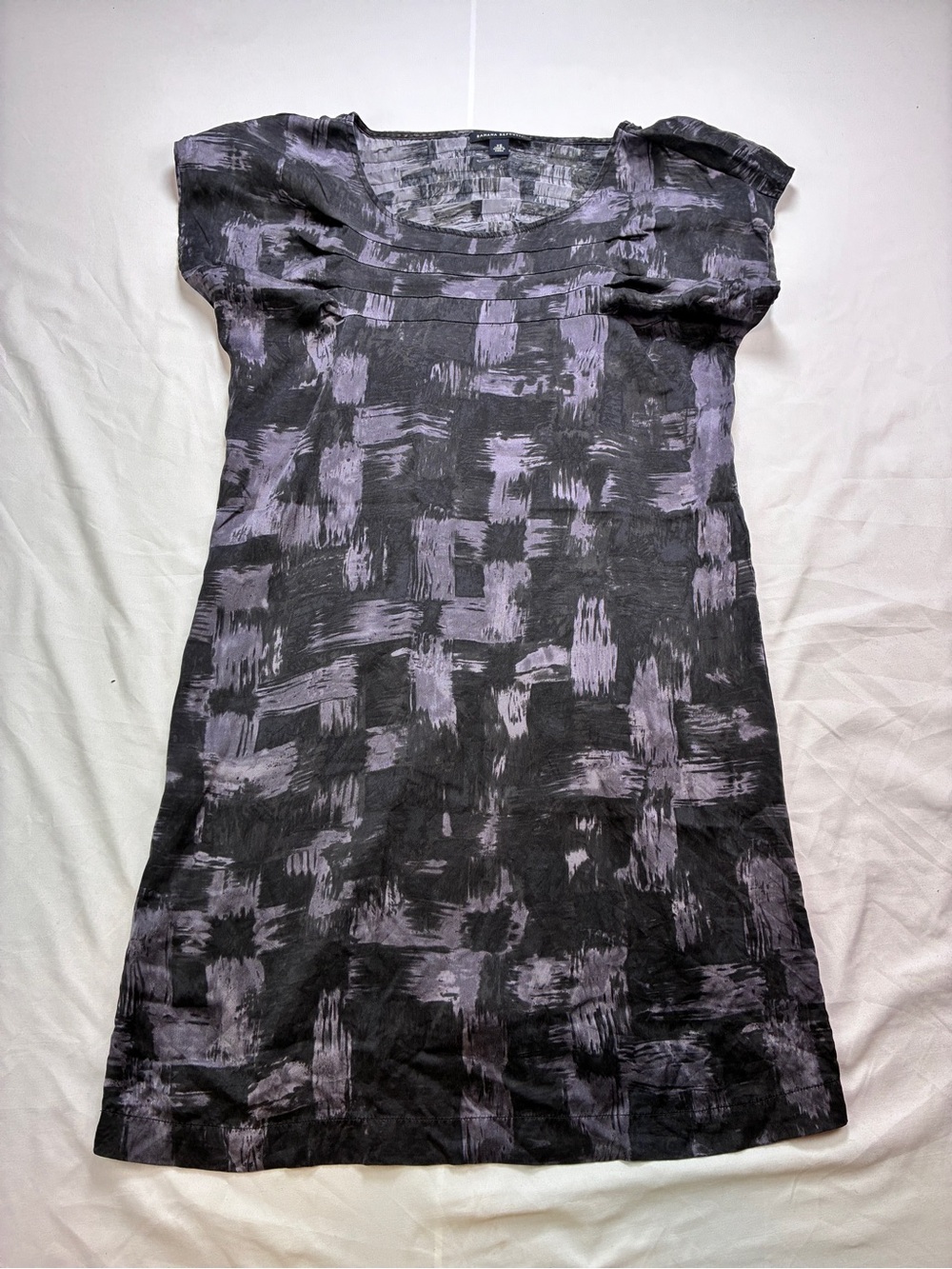 Banana Republic SILK Black and Lavender Brushstroke Dress